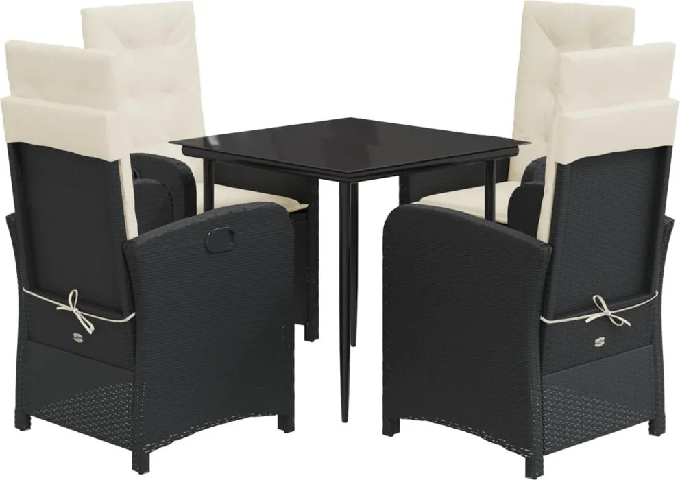 vidaXL 5 részes fekete polyrattan kerti étkezőgarnitúra párnákkal