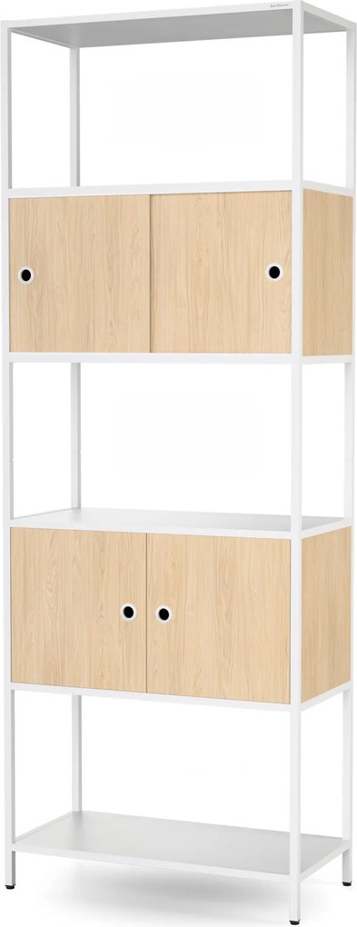 Iratrendező polc zárható szekrénnyel, irodai, nyitott polcok, fém fehér/sonoma tölgy, 800x2200x400 mm: ARIEL Eco Design