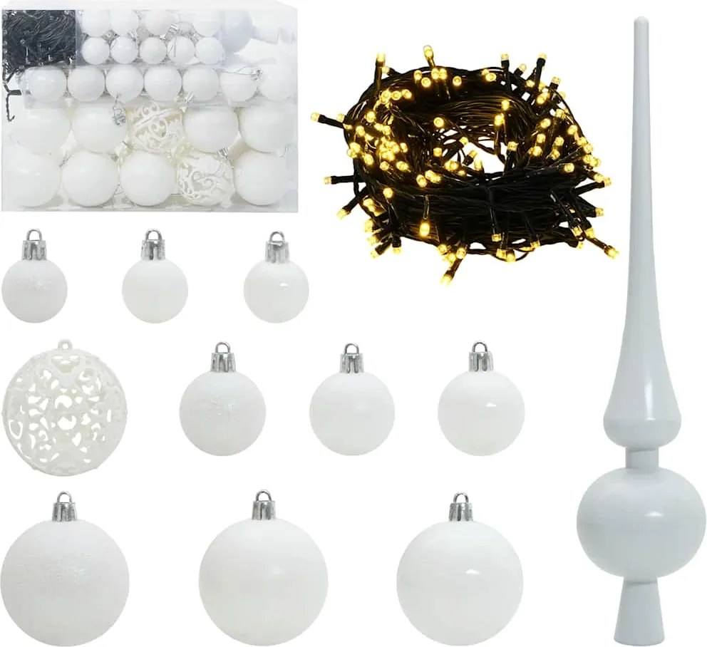 vidaXL Karácsonyi Díszgömb Készlet 150 LED-del 61 pcs Fehér Műanyag