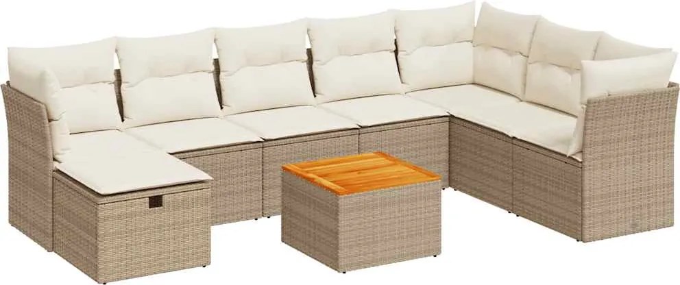 vidaXL 9 részes bézs polyrattan kerti ülőgarnitúra párnákkal