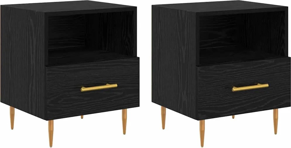 vidaXL Éjjeli asztal fiókkal 2 pcs Fekete 40 x 35 x 47,5 cm Faanyag