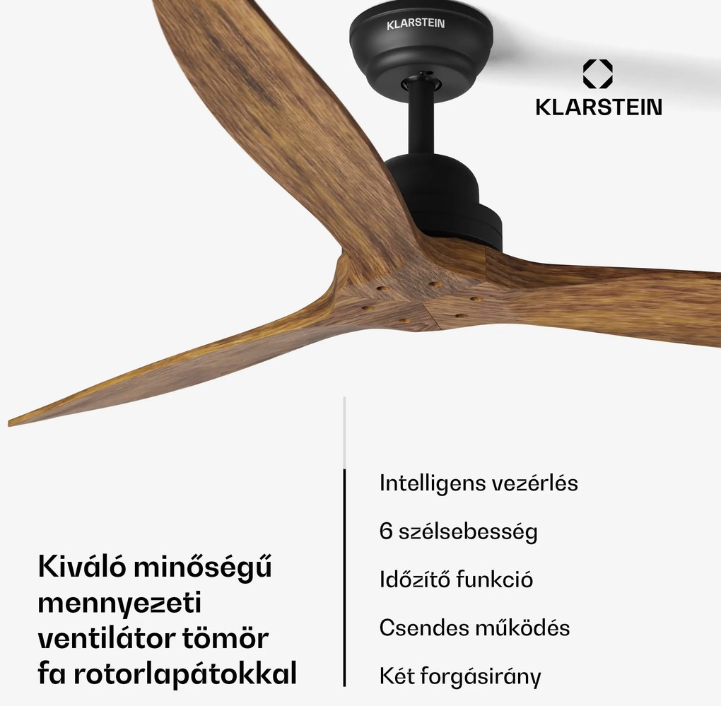 Klarstein Santa Elena Smart 52", Ø 132 cm mennyezeti ventilátor, 10260 m³/ó, valódi fa lapátok, 6 sebesség beállítás, távirányító