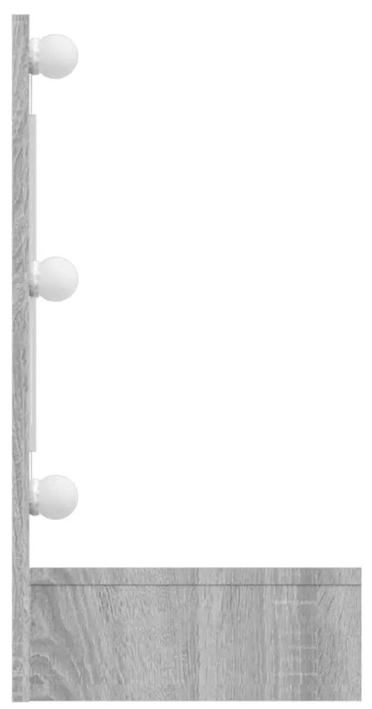 szürke sonoma színű tükrös szekrény LED-ekkel 90 x 31,5 x 62 cm