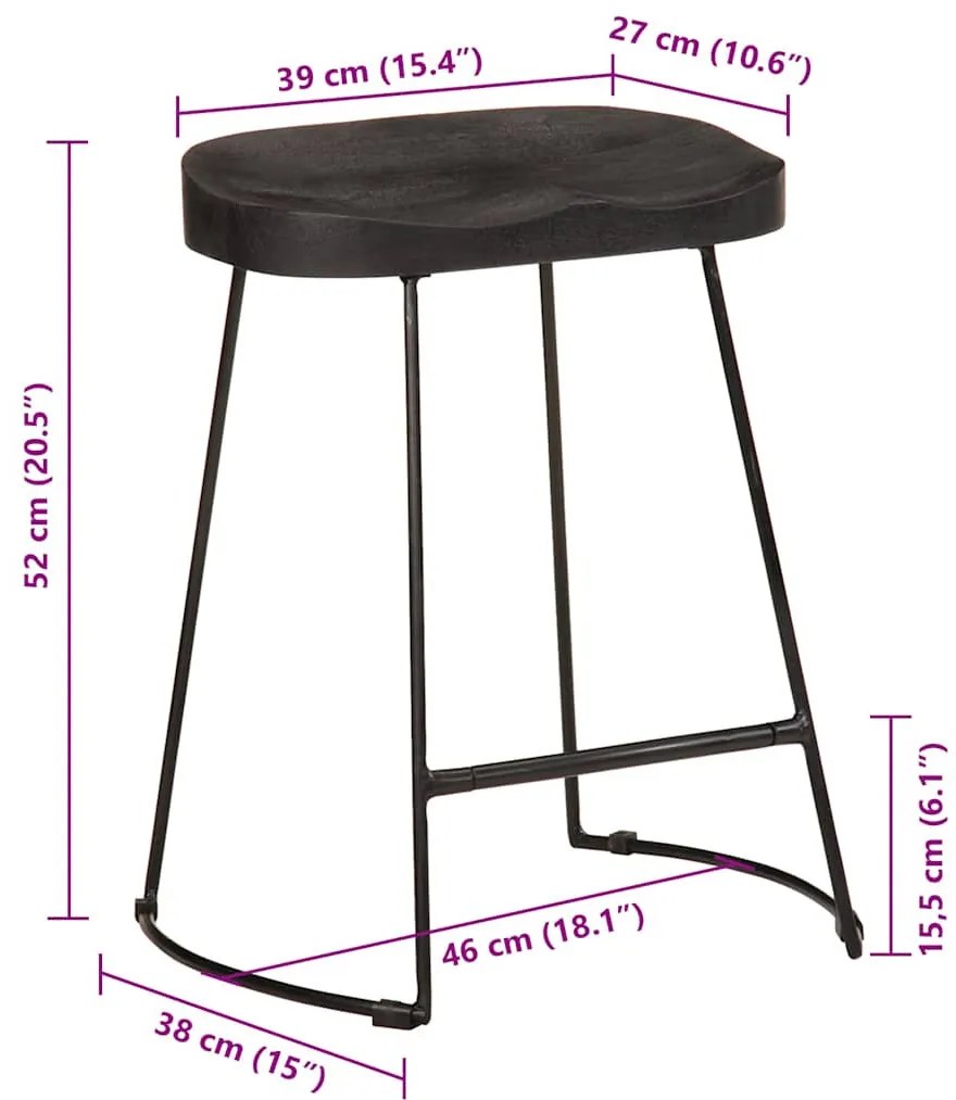 bárszékek 2 db Fekete 46x38x52 cm tömör fa Mango