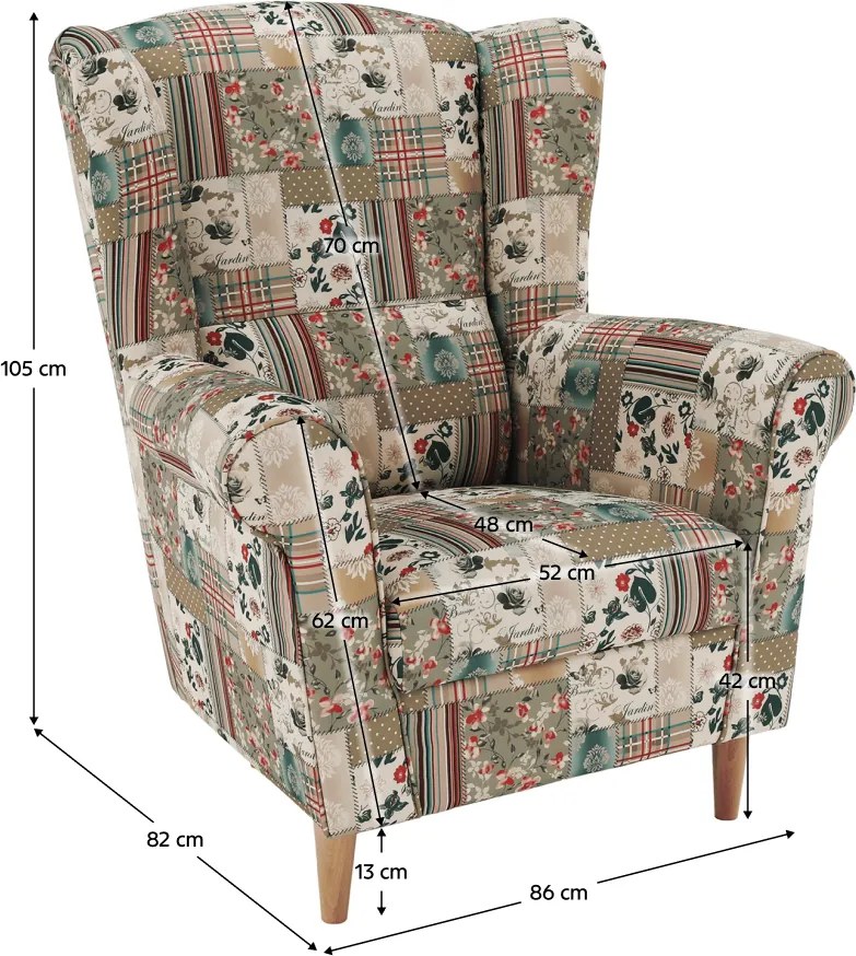 Füles fotel, szövet patchwork viorica 1, CHARLOT