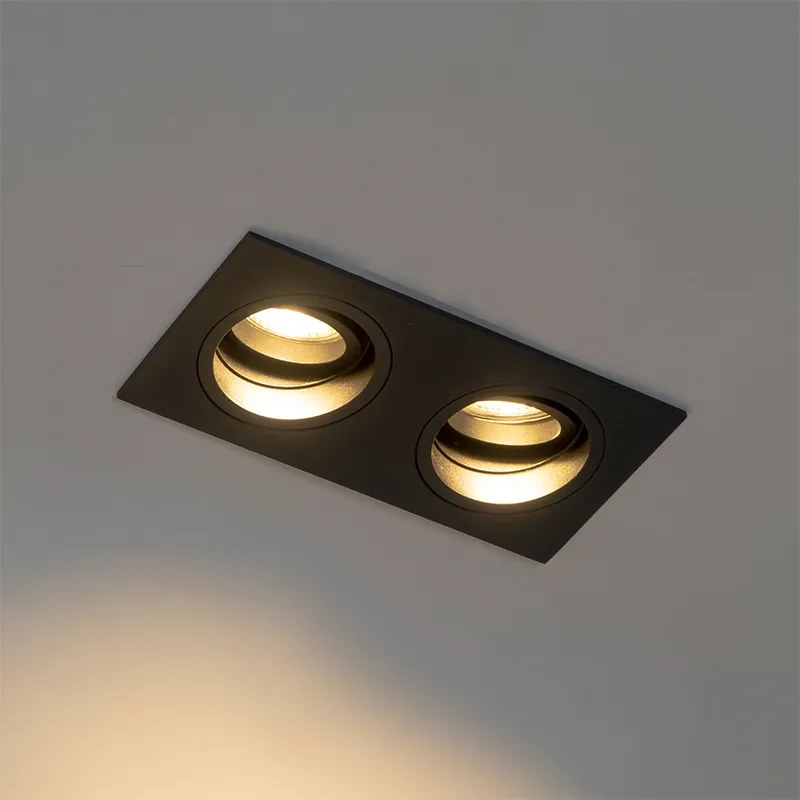 Négyzet alakú beépített spotlámpa fekete állítható 2-lámpás - Chuck