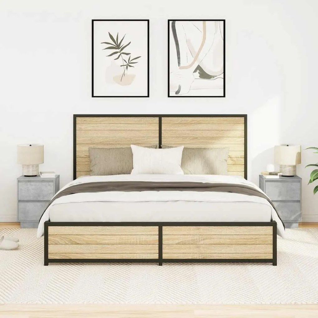 2 db betonszürke éjjeliszekrény LED-fényekkel 38x34x50 cm