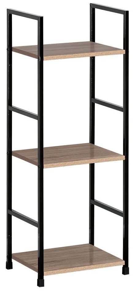 Nyitott könyvespolc, tároló állvány fém lábakkal | 3 szintes aranytölgy | 29x80cm Intenso