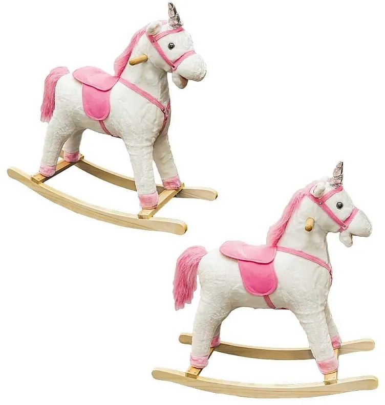 Unikornis hintaszék, csapdahangok, plüss kárpitozású, 68 cm magas, elemekkel