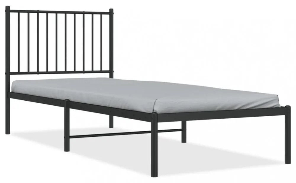 fekete fém ágykeret fejtámlával 80 x 200 cm