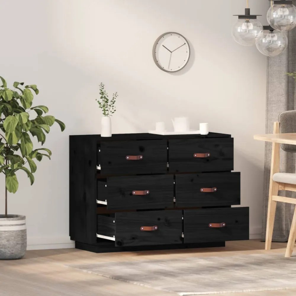 fekete tömör fenyőfa tálalószekrény 100 x 40 x 75 cm