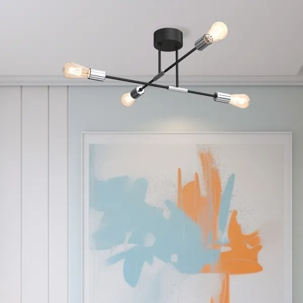 Csillár rúdon FLAME 4xE27/60W/230V fekete/fényes króm