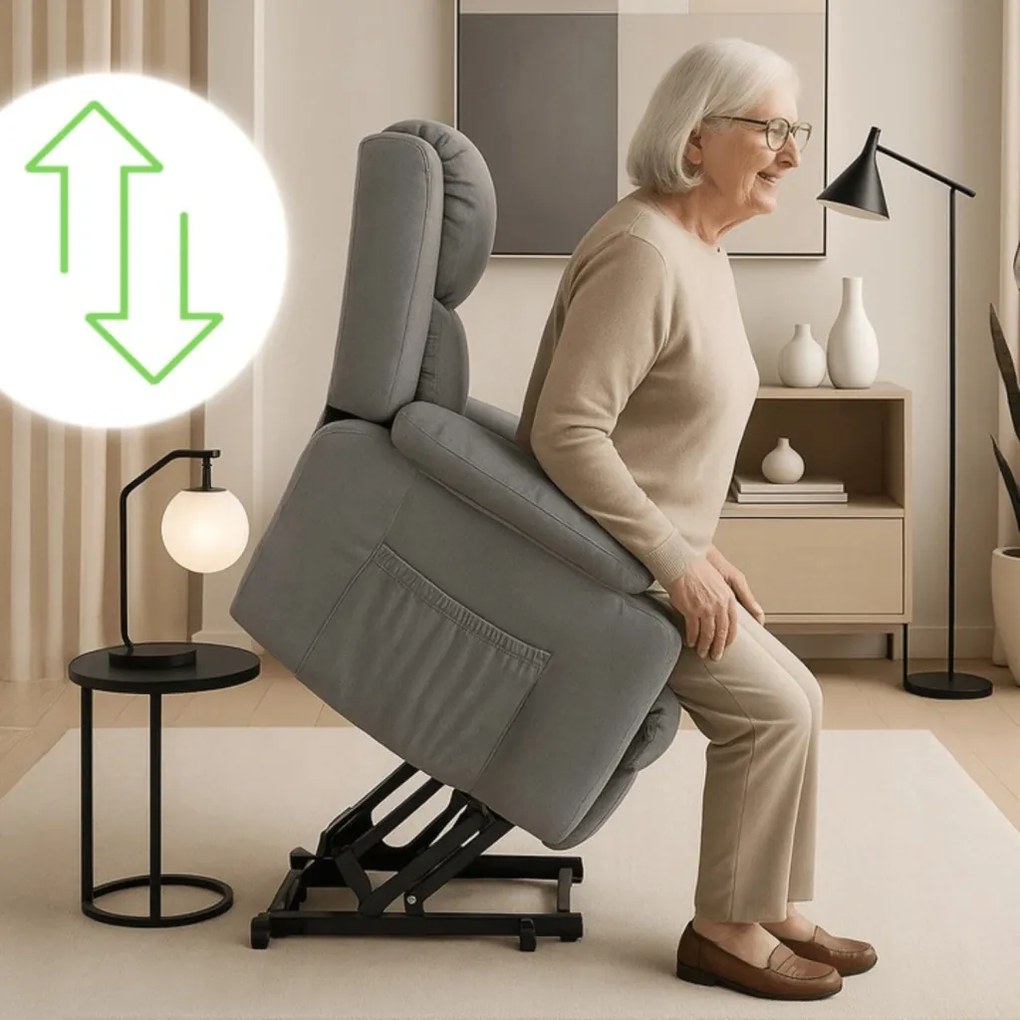 Elektromosan Vezérelhető Masszázsfunkciós Relaxfotel Szürke Színben, Felállást Segítő Funkcióval. FENIX