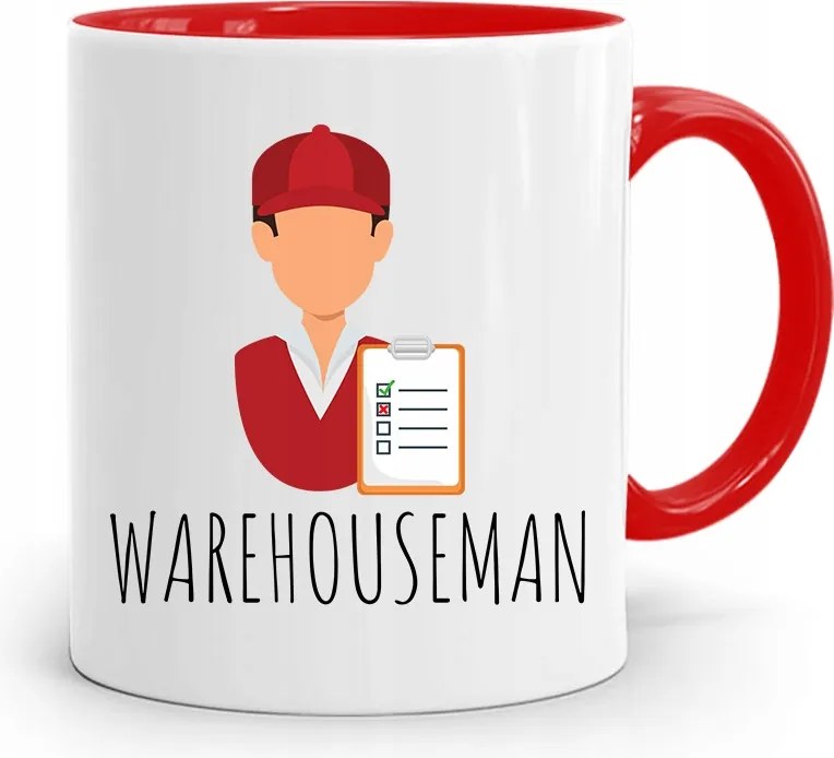 Piros Bögre Warehouseman Raktárosnak, fényképes nyomattal