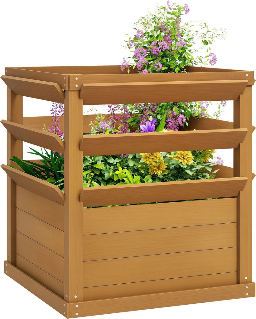 Outsunny Emelt Ágyás Kertészeti Konténer Keresztfás, Nyitott Aljú, Rácsos Virágágyás 65x65x60cm Kertbe, Erkélyre, Mászó Növényekhez, Kosár Növényekhez