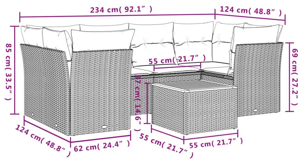 7 részes szürke polyrattan kerti ülőgarnitúra párnákkal