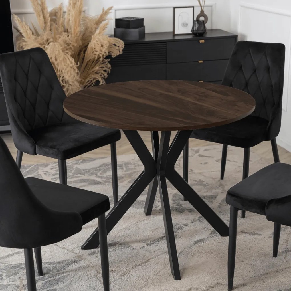 Kerek Étkezőasztal Dió/Fekete Színben LAUREN 90 cm