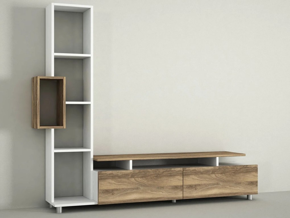 TV szekrény Tulip - White, Walnut
