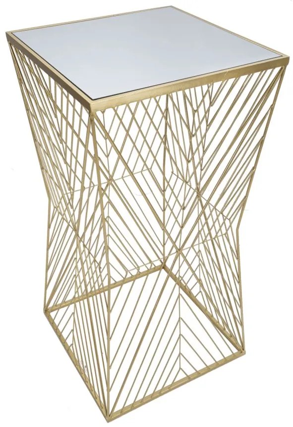 Fém kocka lerakó asztal geometrikus mintával és tükörlapos üveglappal