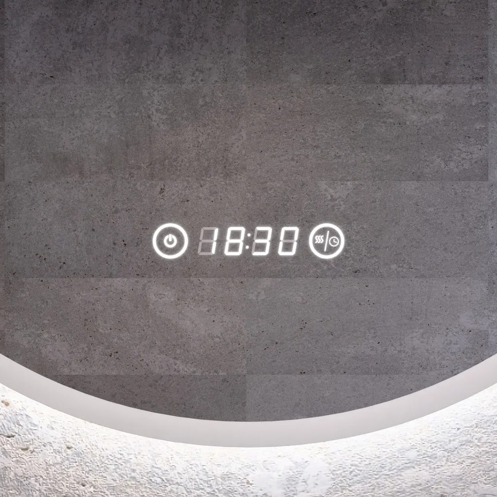 Kerek Led tükör Ø60cm Welland Alpha | Páramentesítő - Óra - Fényerő + színhőfok állítás