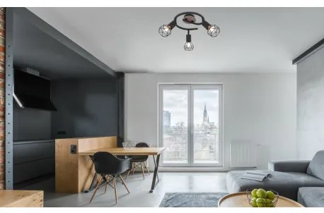Globo 54802S-3H Spotlámpa fekete fém, barna fa betéttel. Ø:230, M:215, fényforrás nélkül 3xE14 40W 230V