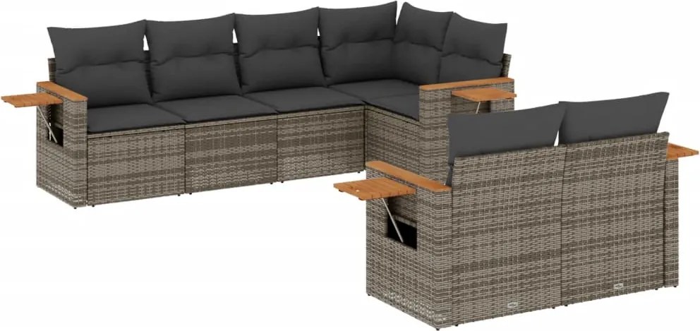 vidaXL 7 részes szürke polyrattan kerti ülőgarnitúra párnákkal