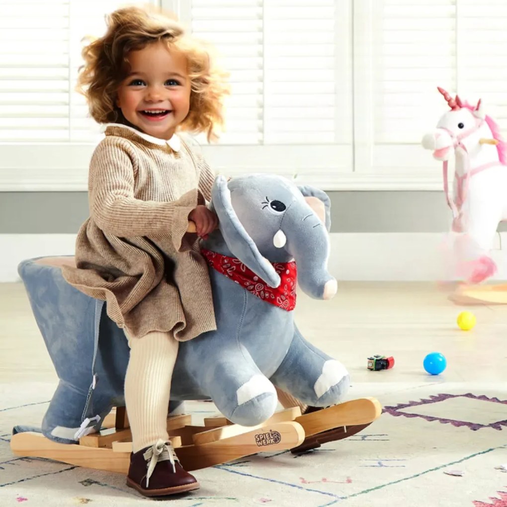 VICTOR elefánt hintajáték, biztonsági övvel, szürke Spielwerk
