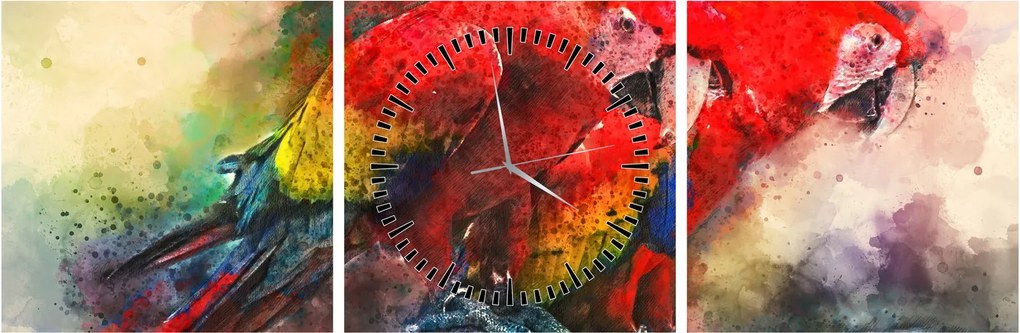 Vörös ara papagájok képe (órával) (90x30 cm)