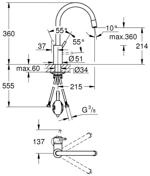 GROHE 32663003 - CONCETTO 360 mm-es mosogatócsaptelep, fényes króm