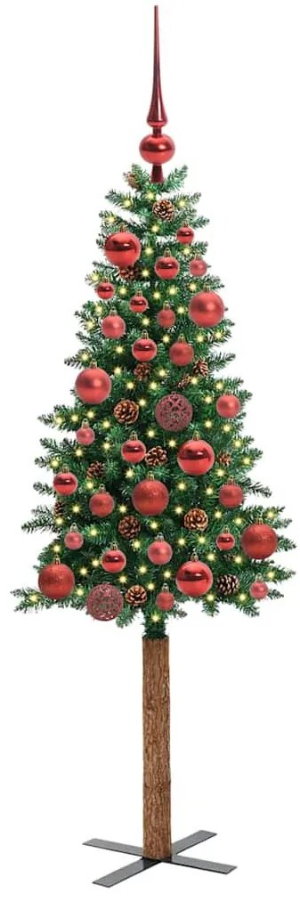 Karcsú karácsonyfa 150 LED-del Zöld 150 cm PVC és tömör fenyőfa