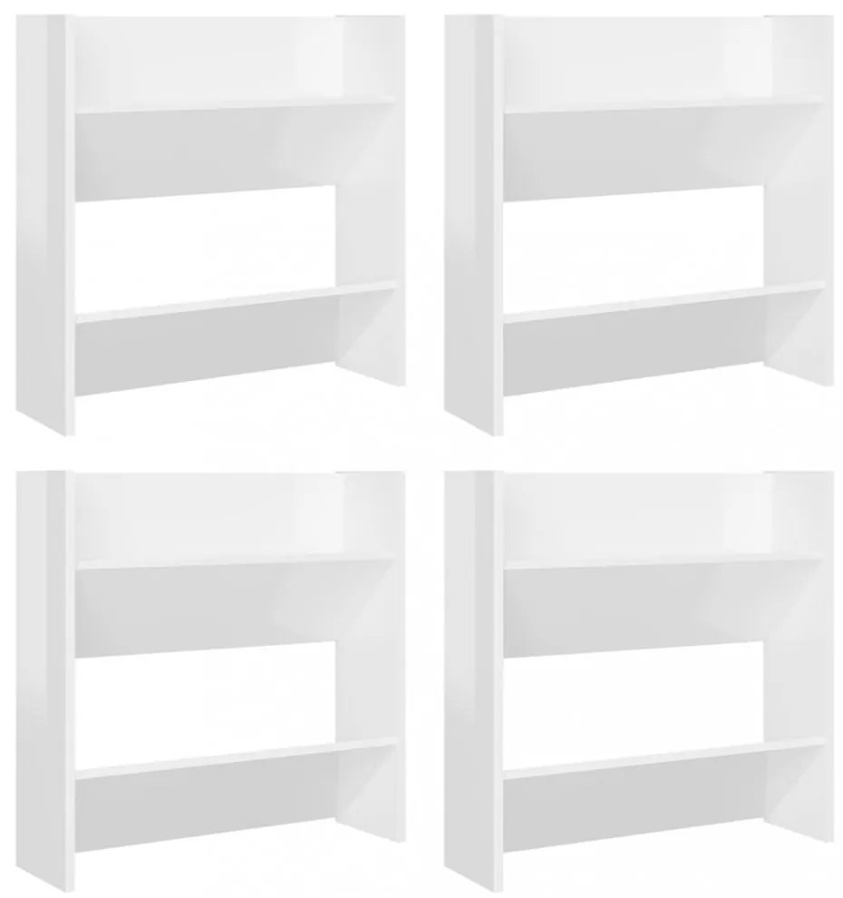 4 db magasfényű fehér szerelt fa fali cipősszekrény 60x18x60 cm