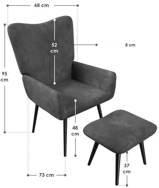 Juskys Odense fotel lábtartóval – szürke