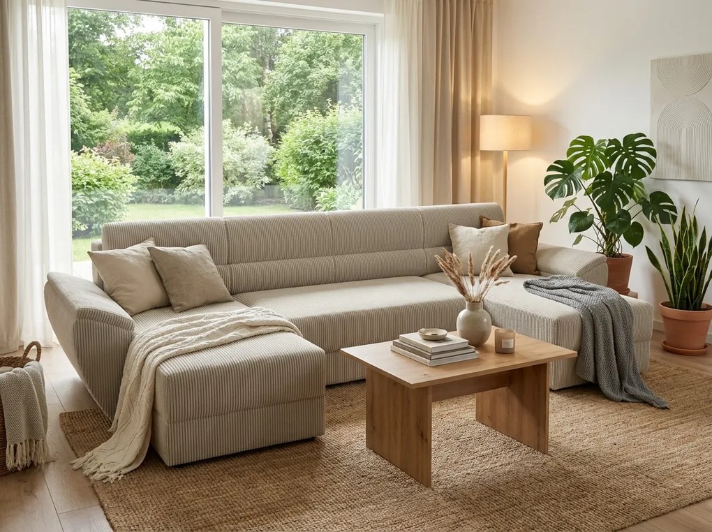 Kinyitható U alakú ülőgarnitúra TAVERO 321x140 cm, világosbézs