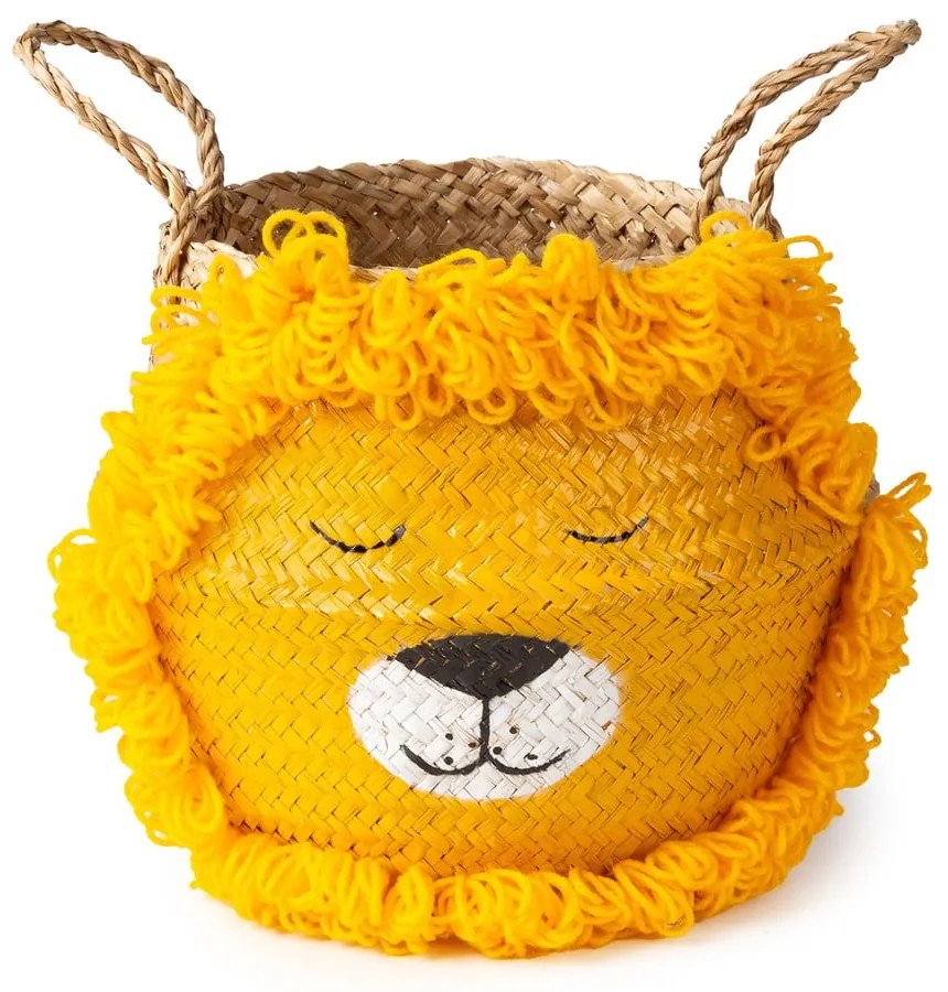 Sárga-natúr színű tengerifű játéktároló kosár ø 30x28 cm Lion – Compactor