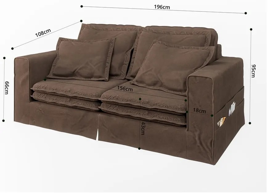 Sötétbarna kanapé 196 cm Nora – Ropez