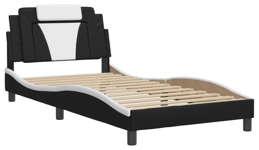 fekete és fehér ágykeret Viana LED-ekkel matrac nélkül 100 x 200 cm