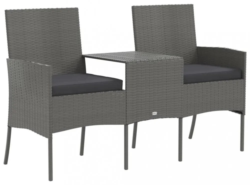 kétszemélyes antracitszürke polyrattan kanapé teázóasztallal