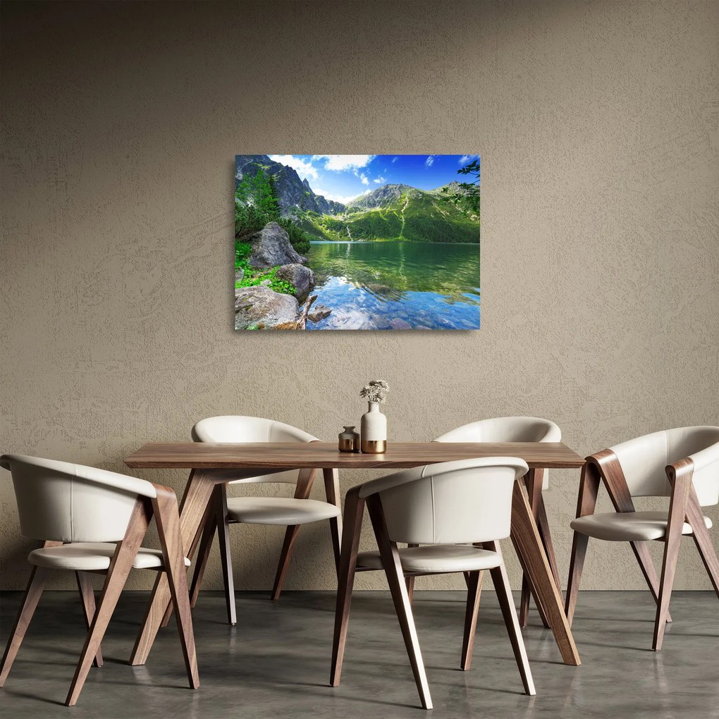 Tó a Tátrában képe (üvegen) (70x50 cm)