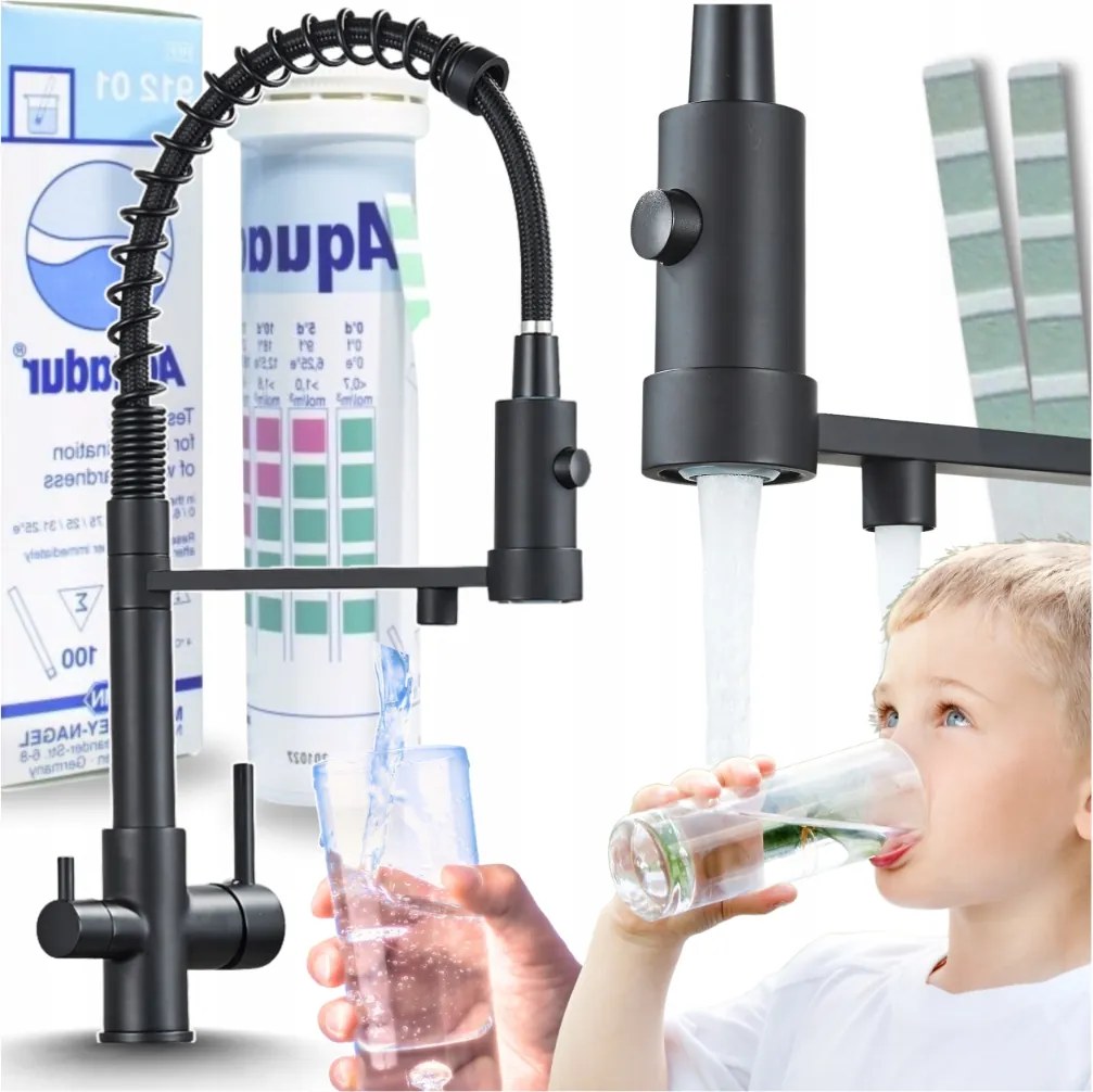 Konyhai Csaptelep Háromutas flexibilis kifolyócső Konyhai csaptelep szűrő Fekete Matt