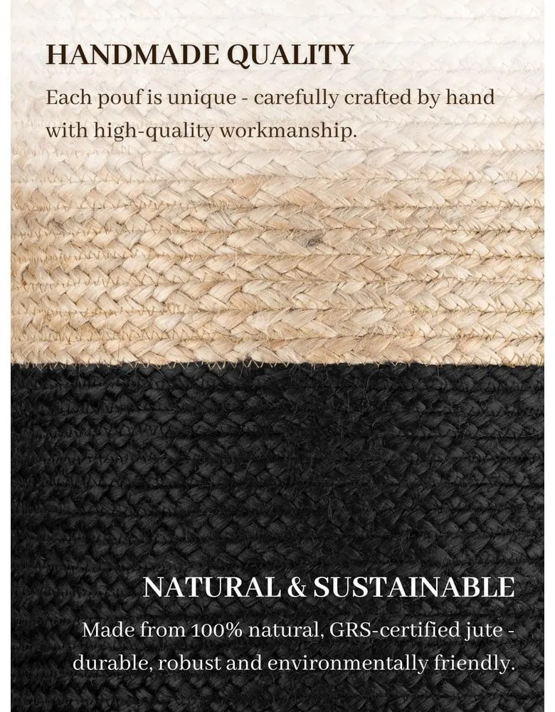 Fekete-natúr színű puff Juta Gold Black – Hanse Home