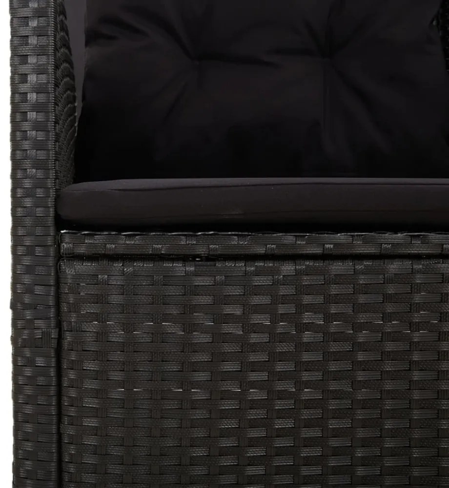 fekete polyrattan dönthető sarokkanapé párnával