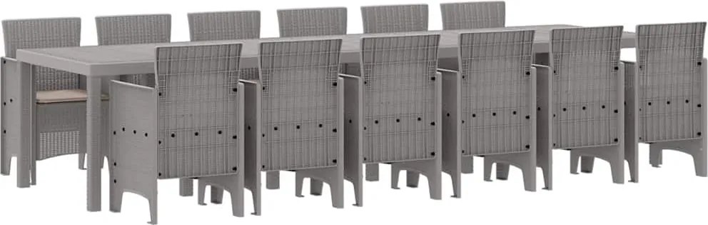 vidaXL Kert étkező szett 13 pcs Világosszürke Polt rattan