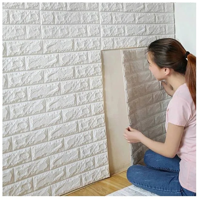20 Darab Öntapadós 3D tégla hatású dekor falmatrica, tapéta fehér színben 70x77x0,6 cm