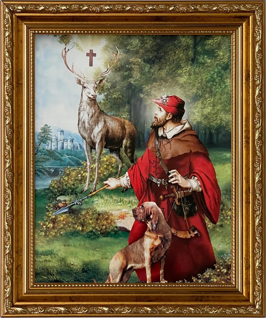 Vászonkép 31x26 Szent Hubert A Vadászok Védőszentje Arany Díszített Keret