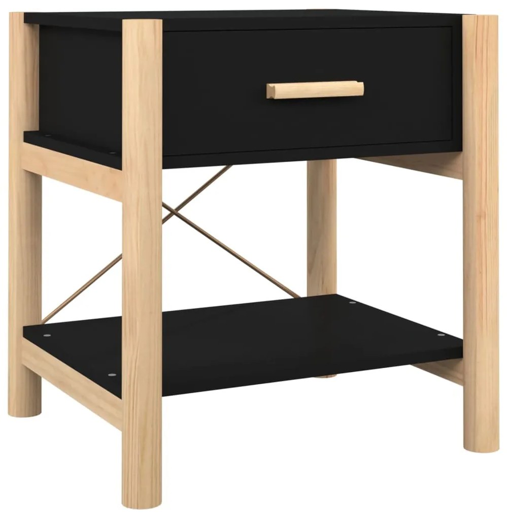 2 db fekete szerelt fa ágy melletti asztal 42 x 38 x 45 cm