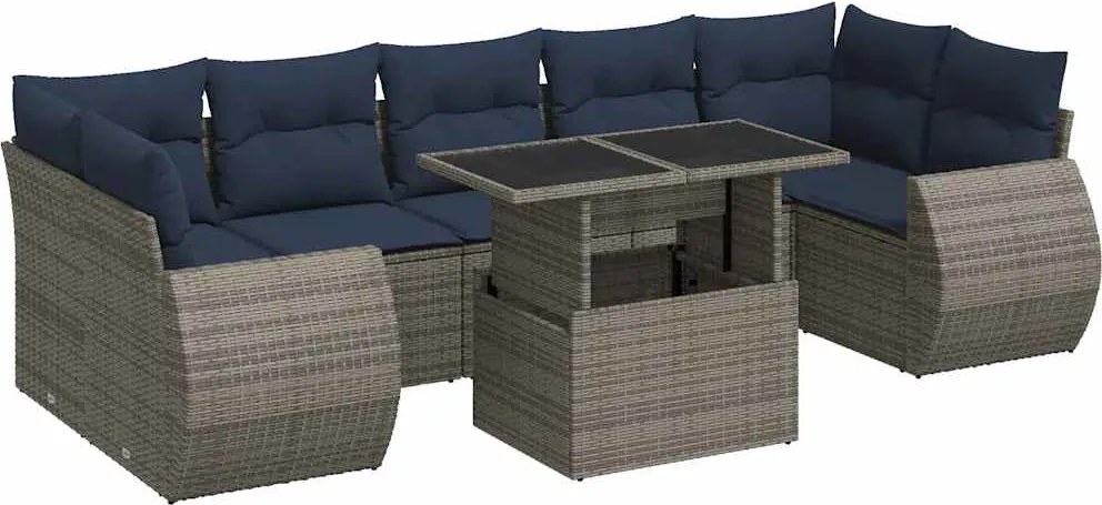vidaXL 8 részes szürke polyrattan akácfa kerti ülőgarnitúra párnákkal