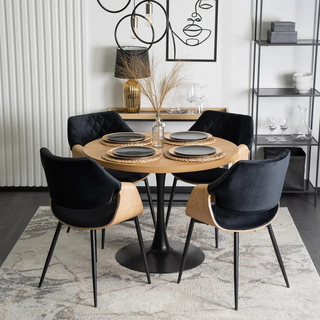Elegáns Bársony Étkezőszék Fekete/Aranytölgy Színben. DAKOTA