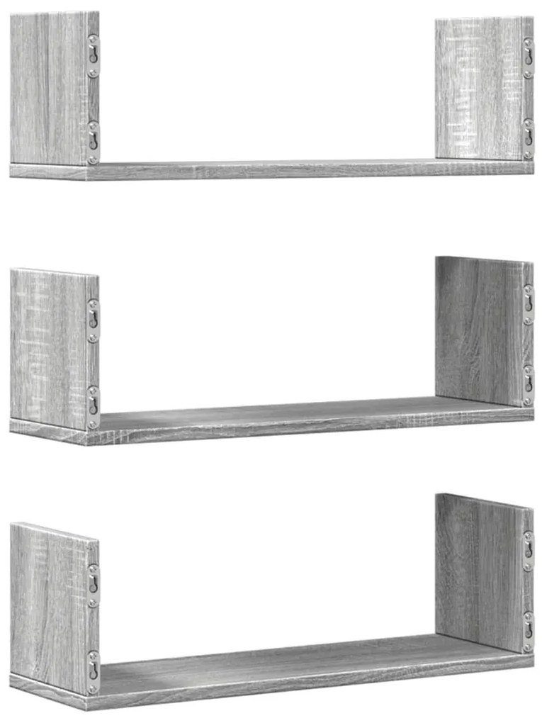 3 db szürke sonoma színű szerelt fa fali polc 58 x 18 x 18 cm