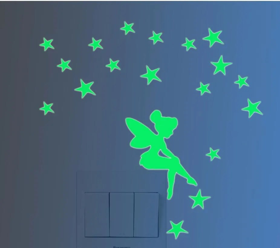 PIPPER | Foszforeszkáló matrica kapcsolóra "Tündér csillagokkal " 11x10 cm