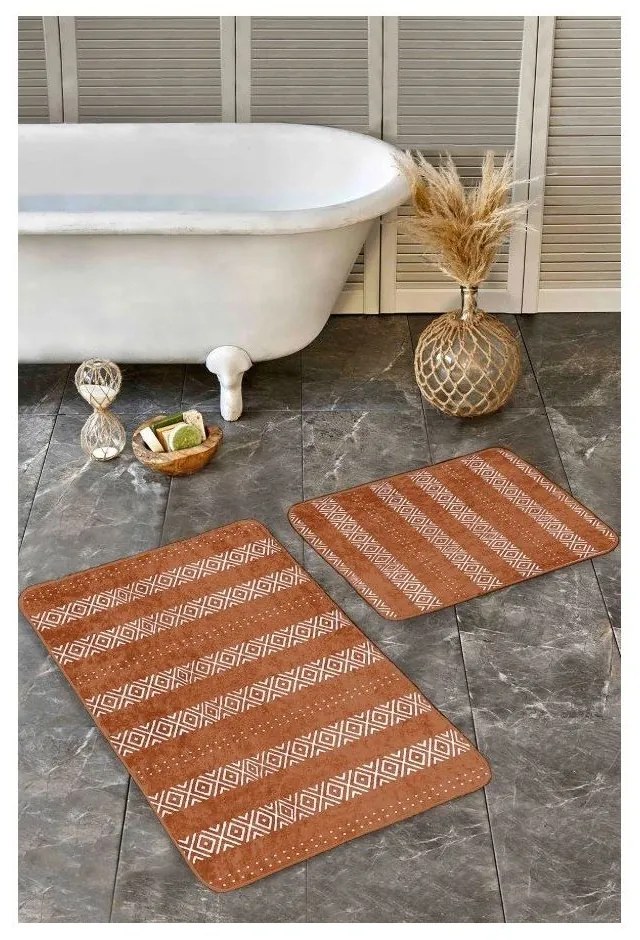 Barna bársony fürdőszobai kilépő szett 2 db-os 60x100 cm – Mila Home